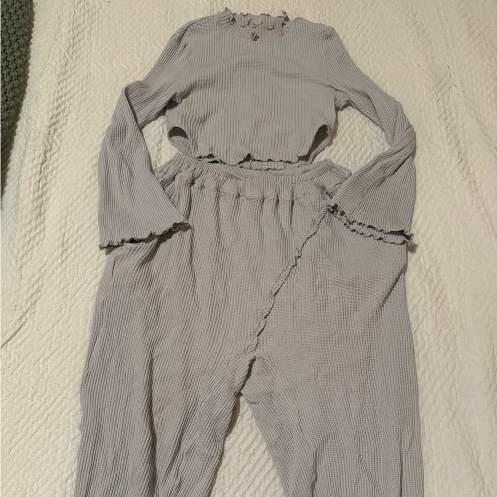 Free People Grey Ribbed Two-Piece Set